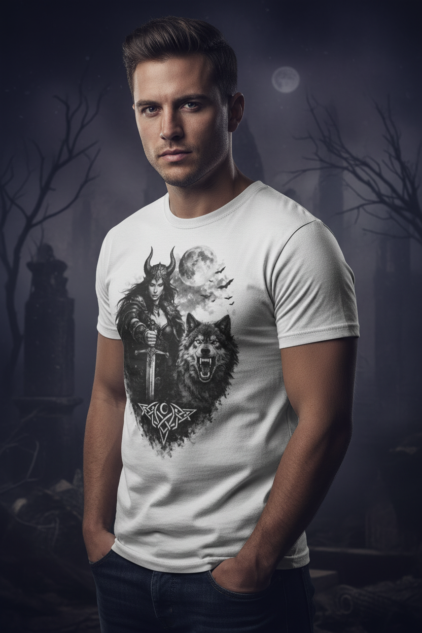 Gothic Wolf Warrior Tee - Men's Mockup