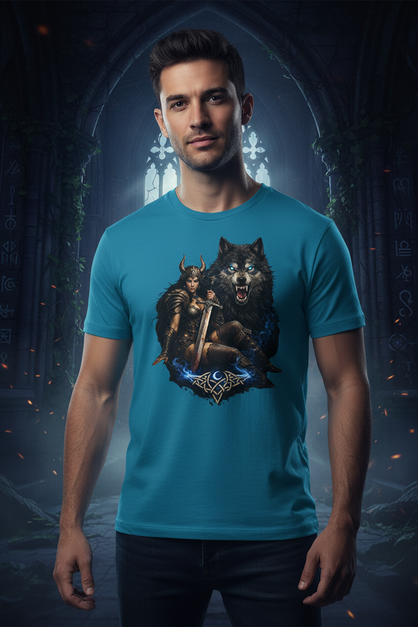 Gothic Wolf Warrior Tee Mockup - Hands Down