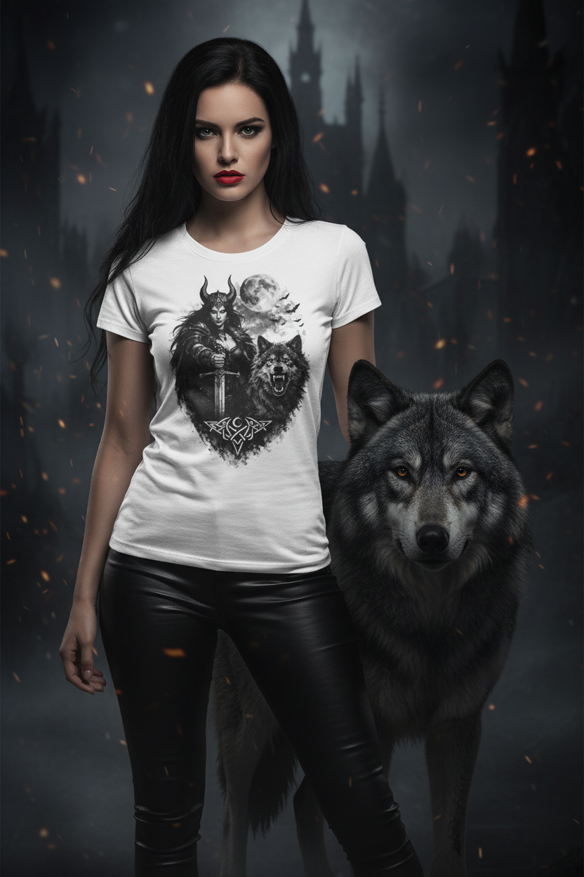 Gothic Wolf Warrior Tee with Wolf