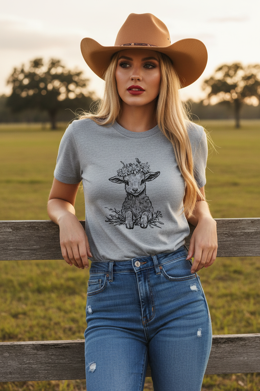 Gray Lamb Tee Cowgirl
