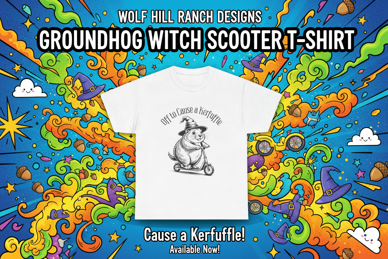 Groundhog Witch Scooter Poster - Wolf Hill Ranch Designs