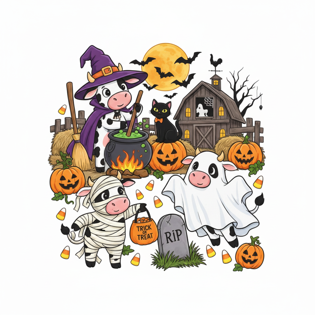 Halloween Cow Print Close-Up Zoom