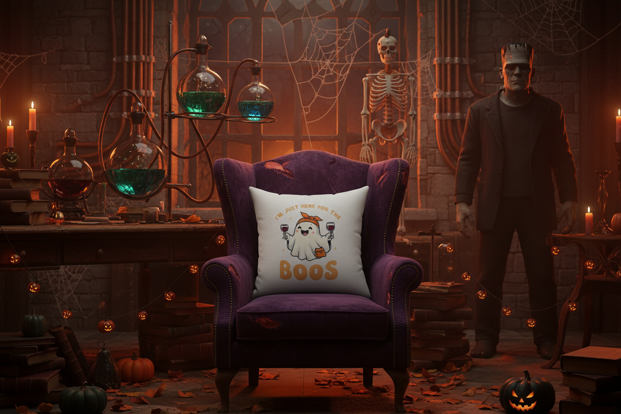 Halloween Ghost Pillow - Frankenstein Spooky Mockup Banner