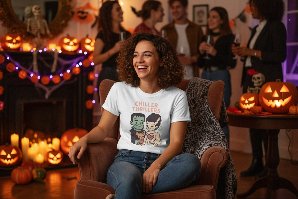 Halloween party with jack-o-lanterns and autumn decor