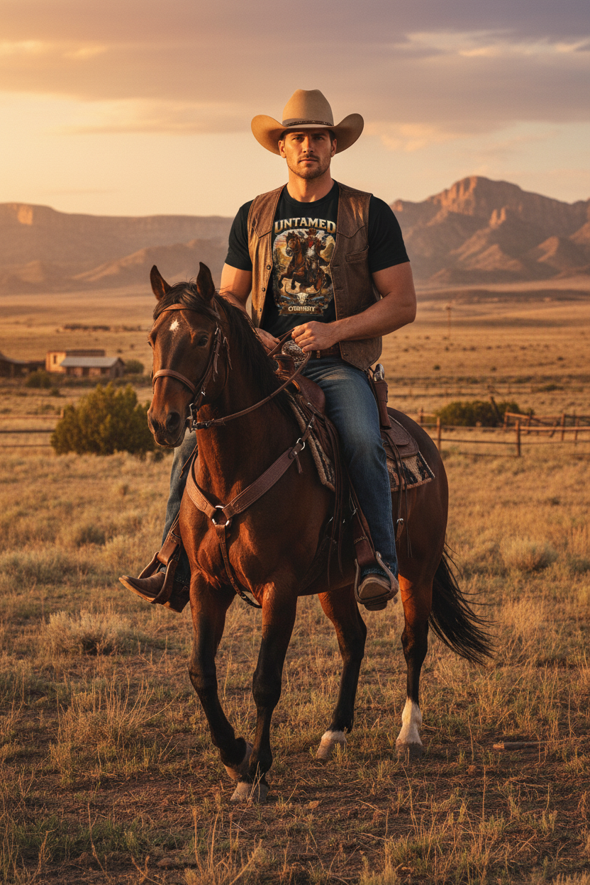 Handsome Cowboy on Horse