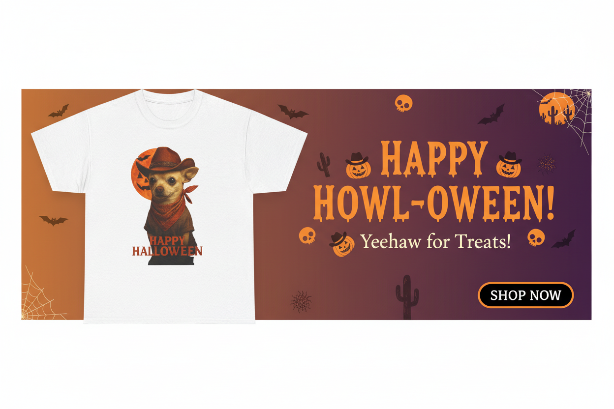 Happy Halloween Dog Cowboy Tee sales banner