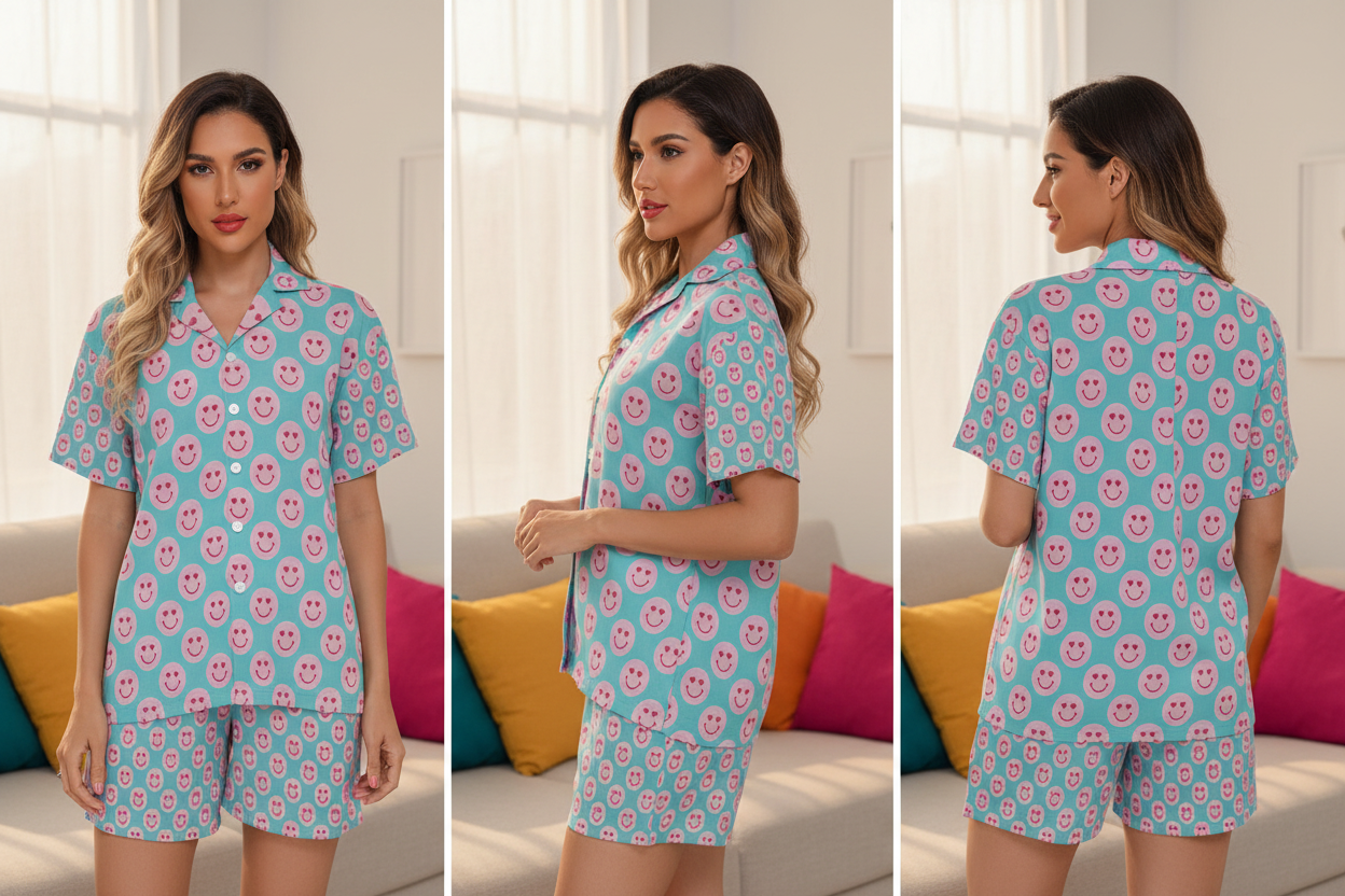 Happy Hearts Smiley PJ Set — Latina Model Triptych