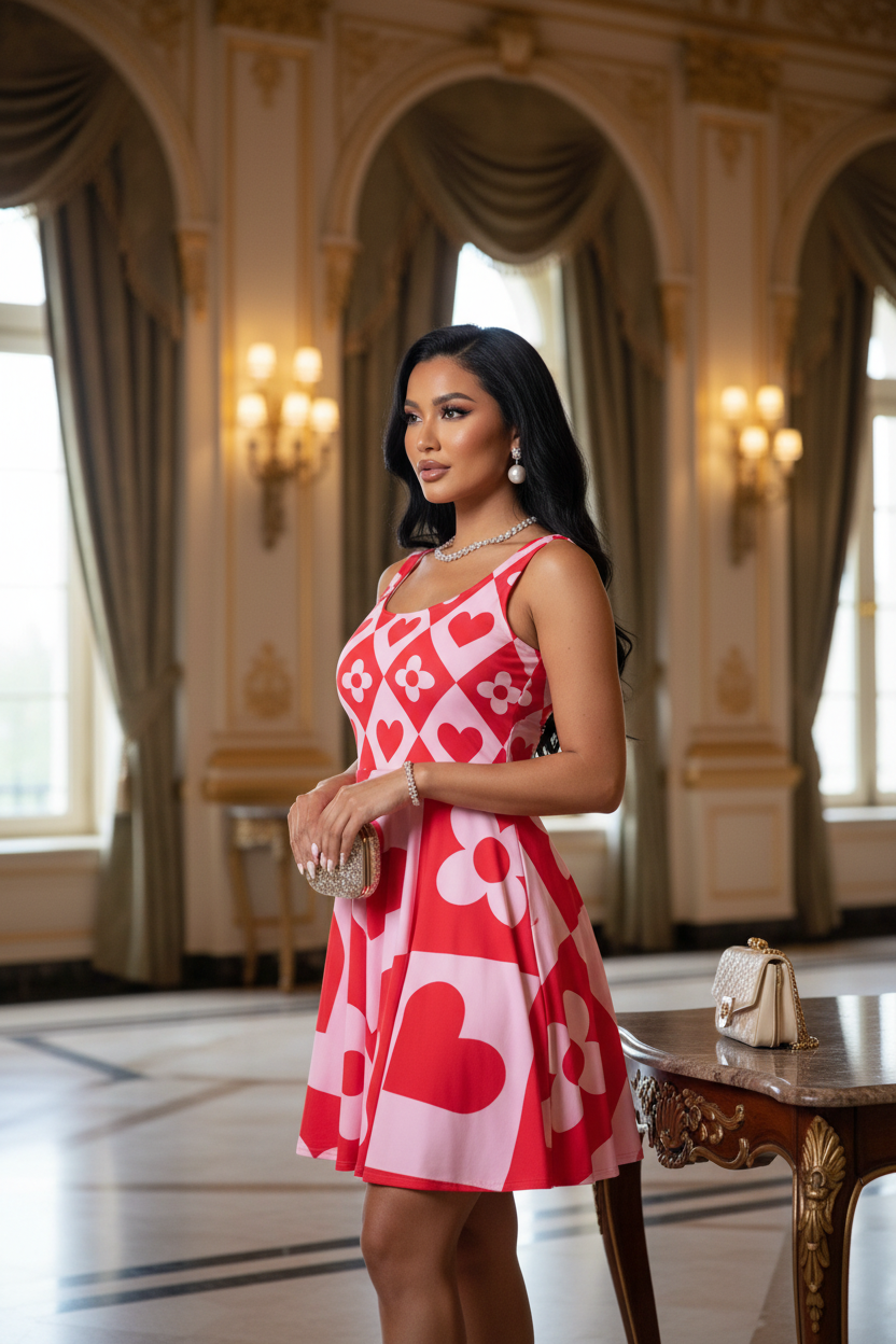 Heart & Flower Pink Dress Three-Quarter