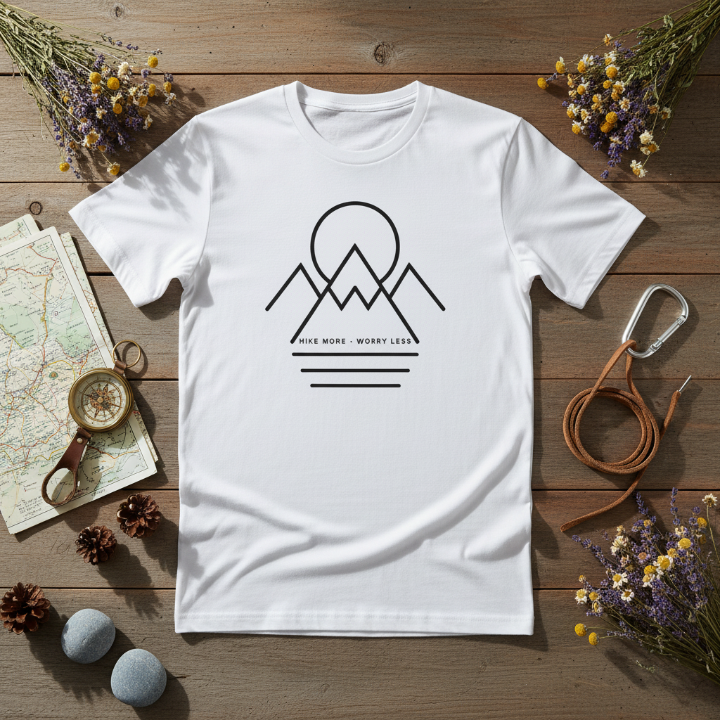 Hike More Worry Less — Flat Lay Mockup