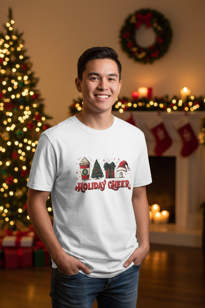 Holiday Cheer White Tee Mockup 1