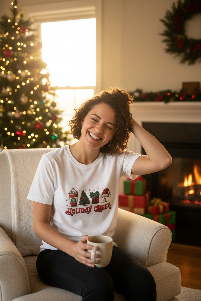 Holiday Cheer White Tee Mockup 2