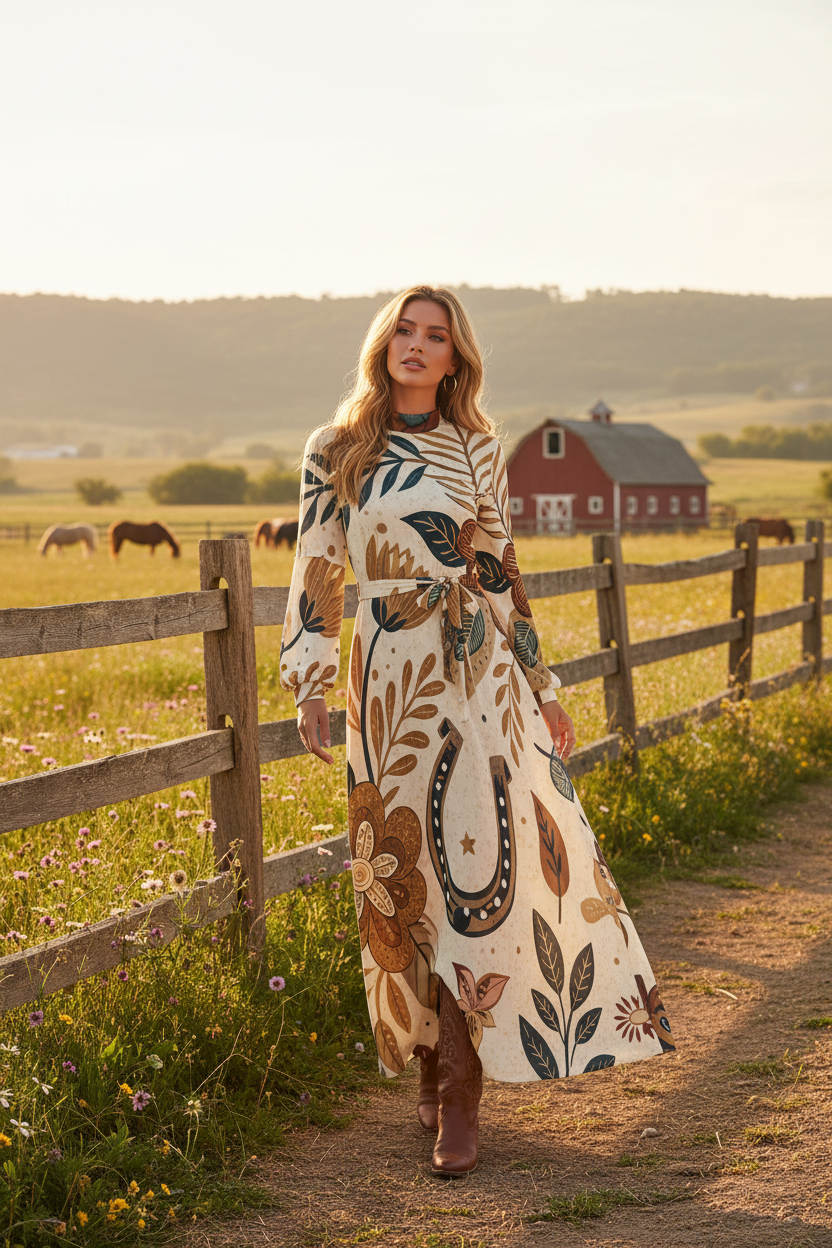 Horseshoe Botanical Dress Ranch Photoshoot