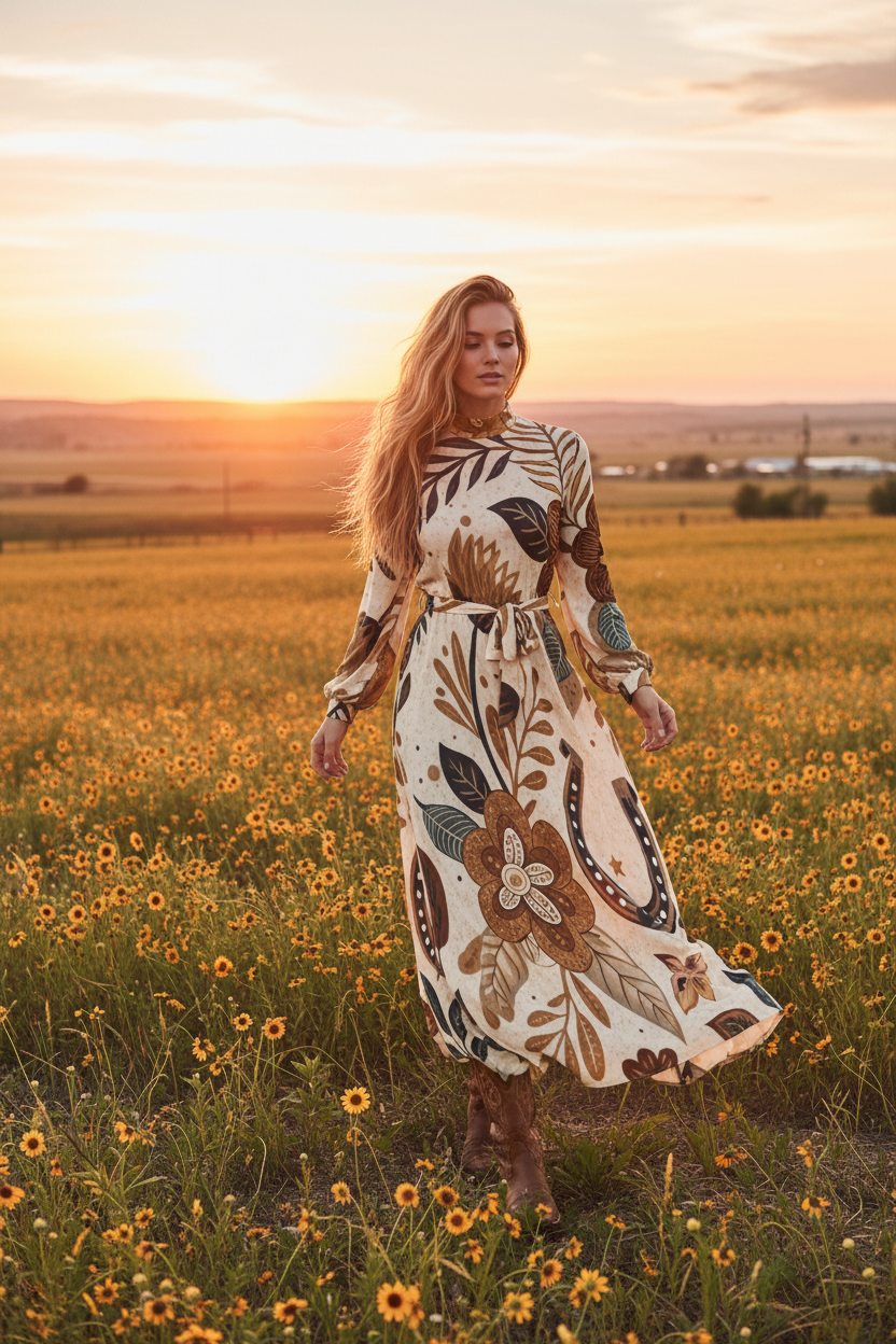 Horseshoe Botanical Dress Wildflower Field Photoshoot