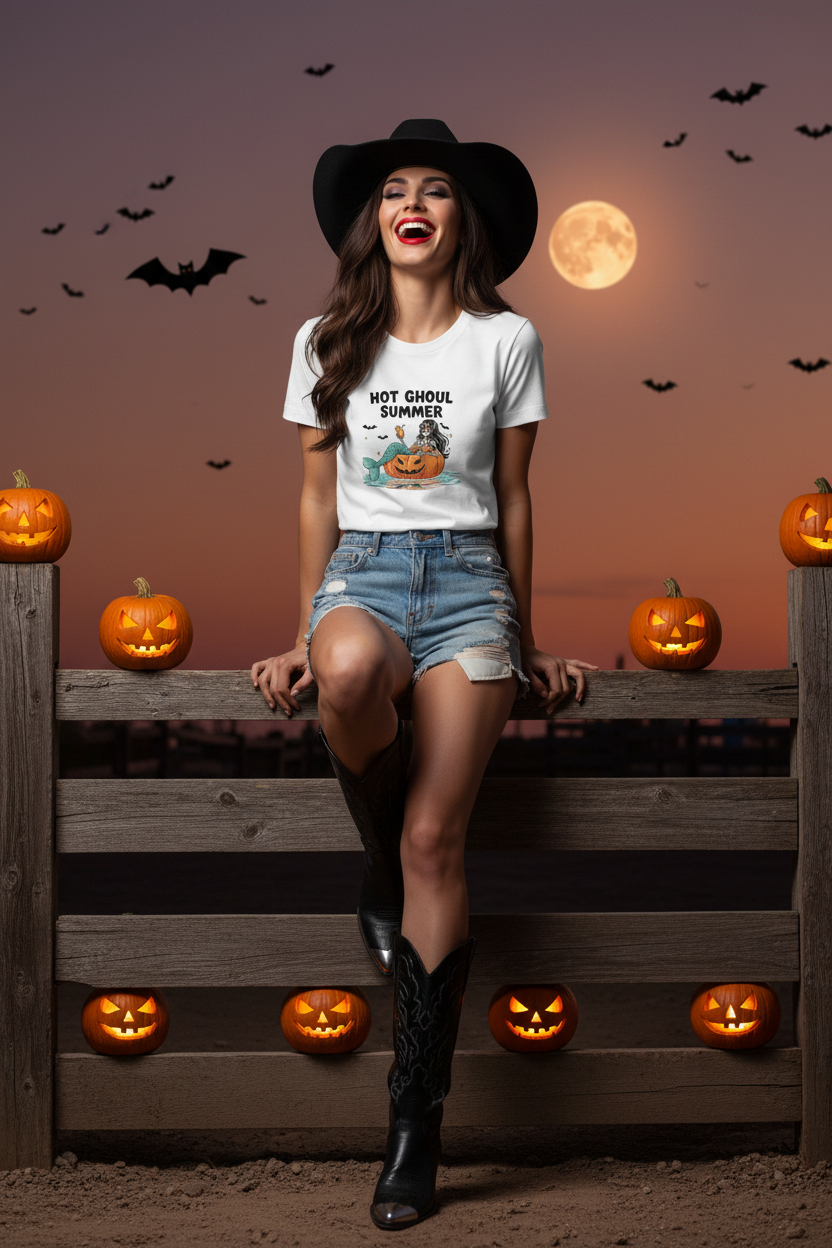 Hot Ghoul Summer - White Tee Cowgirl Fence Post