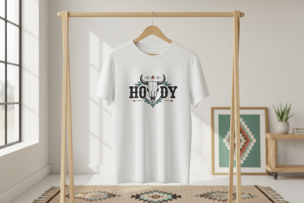 Howdy Tee on Clothing Rack