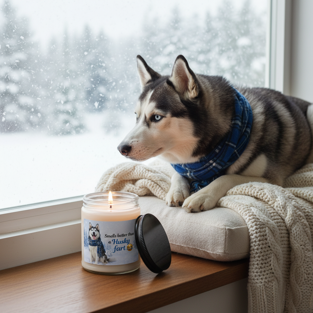Husky Candle Window Seat Mockup