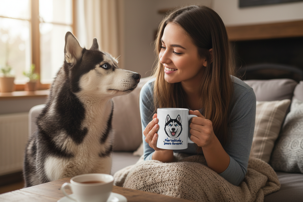 Husky Dog Mug - Lady with Blue-Eyed Husky Mockup