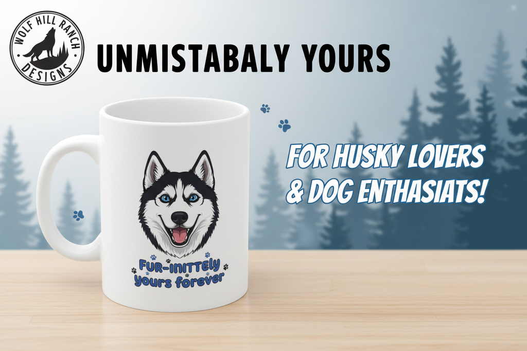 Husky Dog Mug - Wolf Hill Ranch Designs Sales Ad Banner
