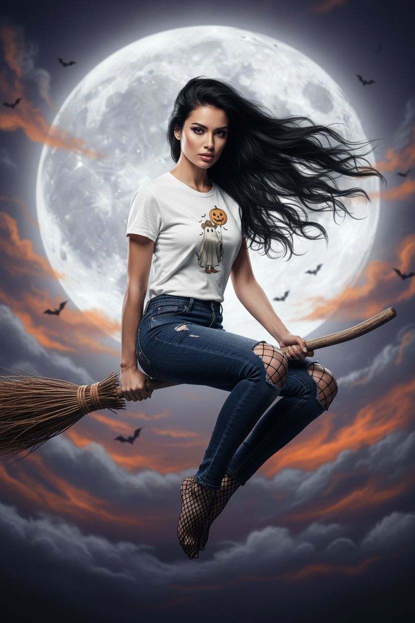 Hyper Realistic Witch Broom Halloween Tee