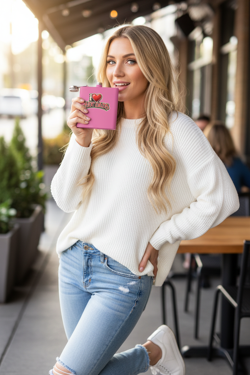 I Love Hot Dads Flask - Blonde Pink
