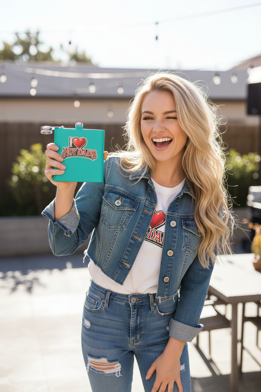 I Love Hot Dads Flask - Blonde Teal