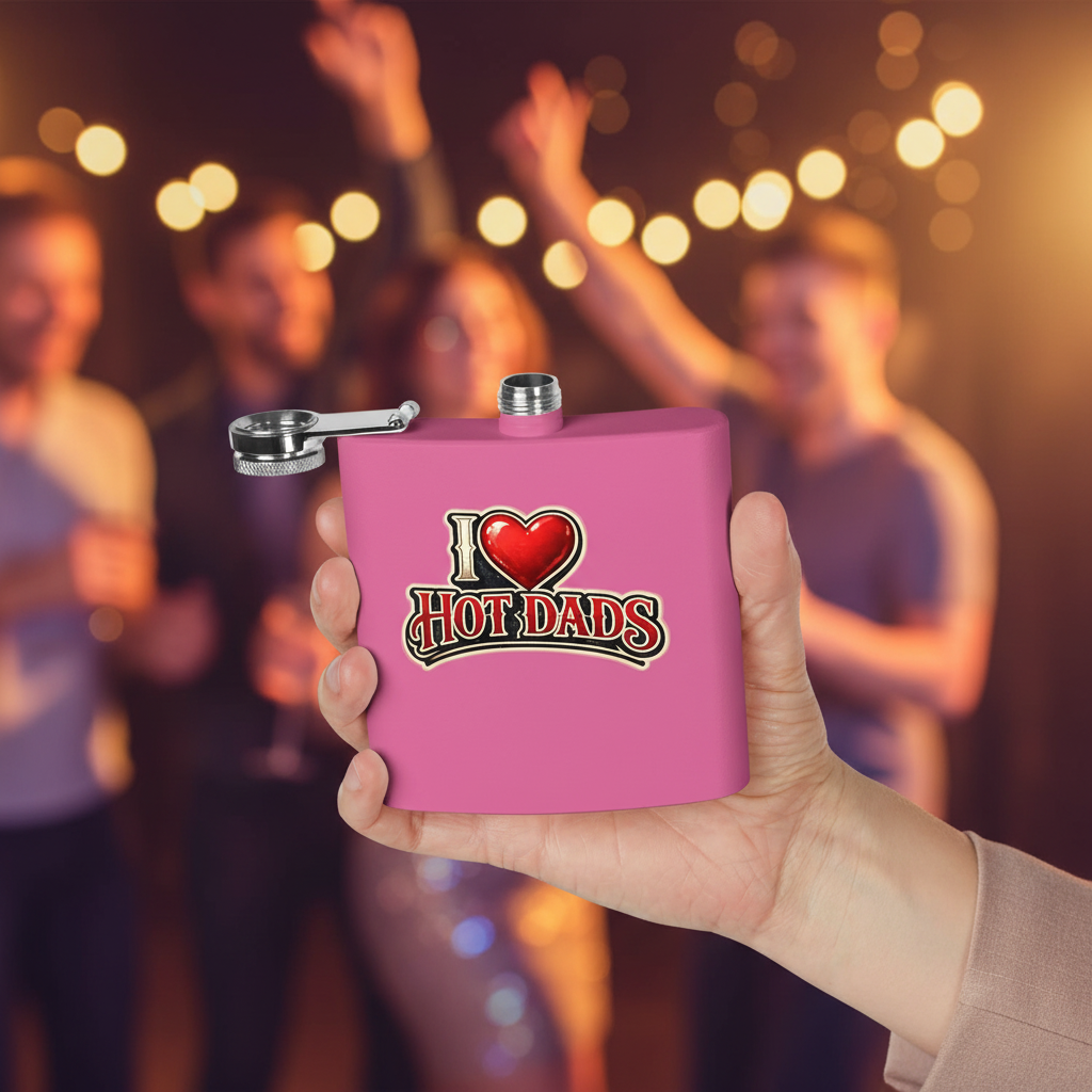 I Love Hot Dads Flask - White Realistic