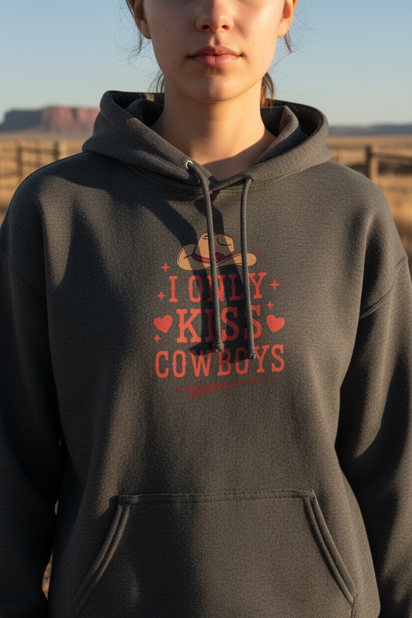 I Only Kiss Cowboys Hoodie - Close Up