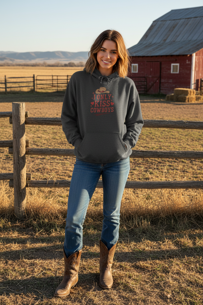 I Only Kiss Cowboys Hoodie - Girl Western Vibe