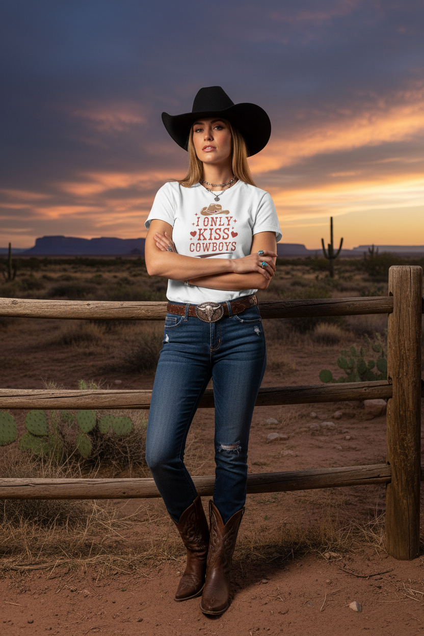 I Only Kiss Cowboys Tee - Cool Mockup 2
