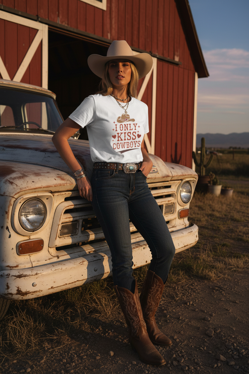 I Only Kiss Cowboys Tee - Cool Mockup
