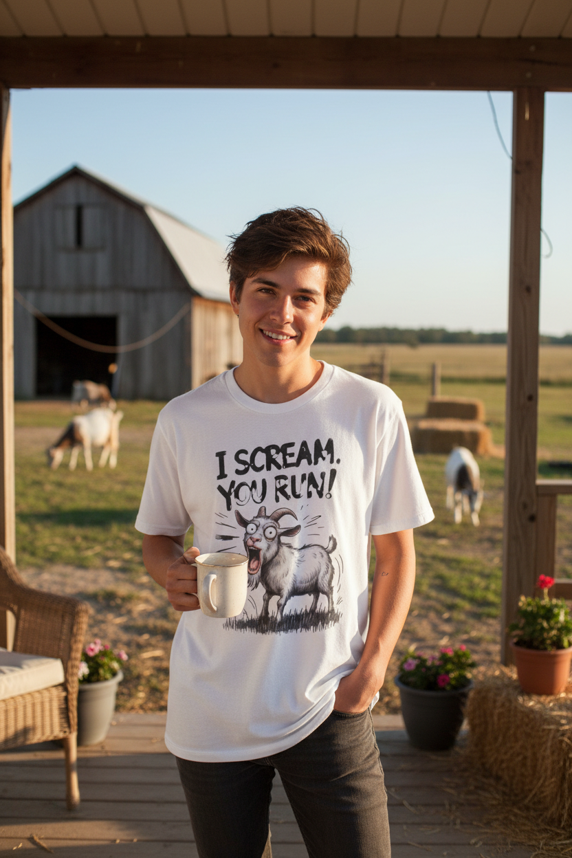I Scream You Run Goat T-Shirt Mockup