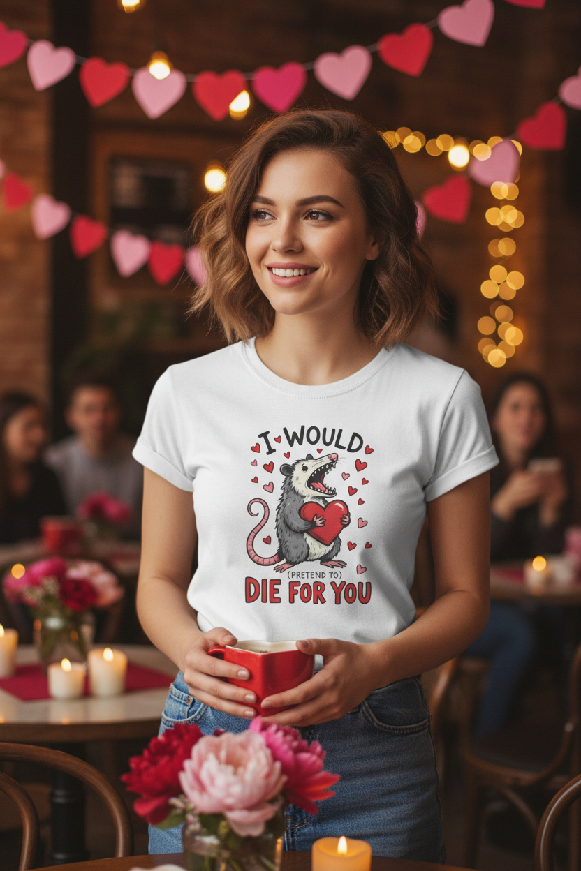I Would Die for You Opossum Valentine Tee Lady Mockup