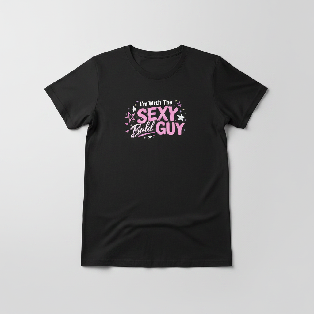 I'm With The Sexy Bald Guy - Black Flat Lay Correct