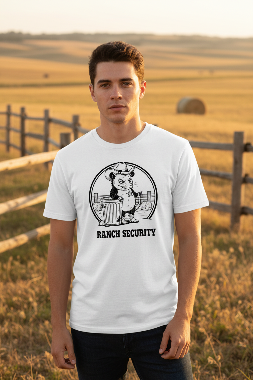 Possum Pete Ranch Security Tee — Funny Cowboy Ranch T-Shirt