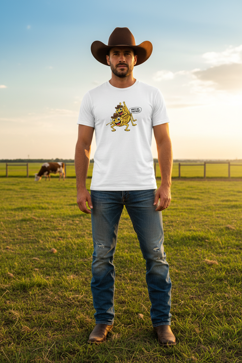 Hold On Partner! Funny Cowboy Grasshopper T-Shirt