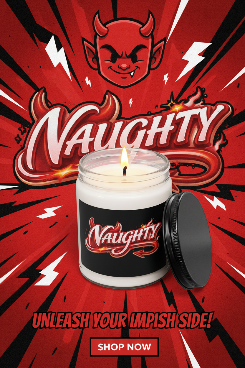 Naughty Flame Scented Soy Candle — 9oz Aromatic Jar (Playful Devil Design)