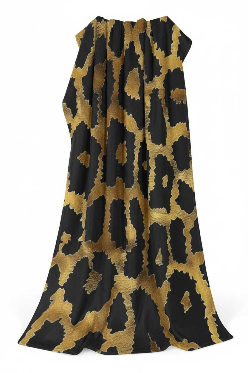 After Dark Leopard Luxe Throw Blanket Gold Edition hanging display
