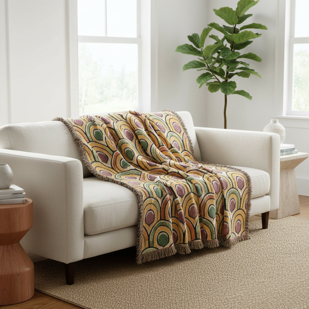 Citrus Crush 60s-Inspired Woven Blanket — Vintage Retro Throw