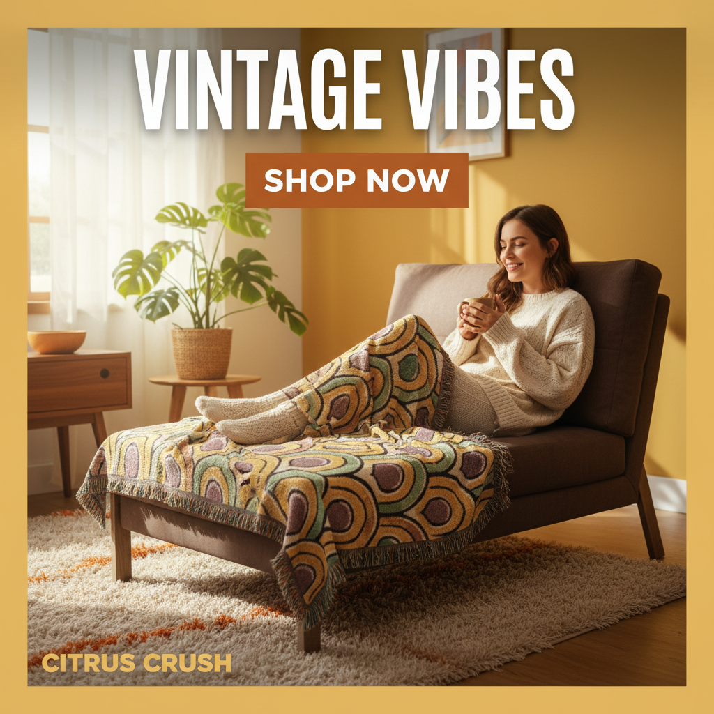 Citrus Crush 60s-Inspired Woven Blanket — Vintage Retro Throw