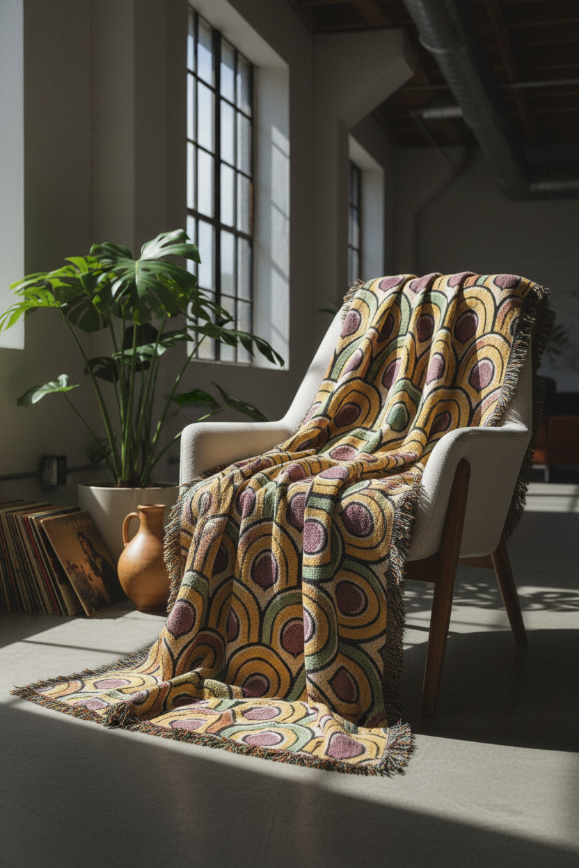 Citrus Crush 60s-Inspired Woven Blanket — Vintage Retro Throw