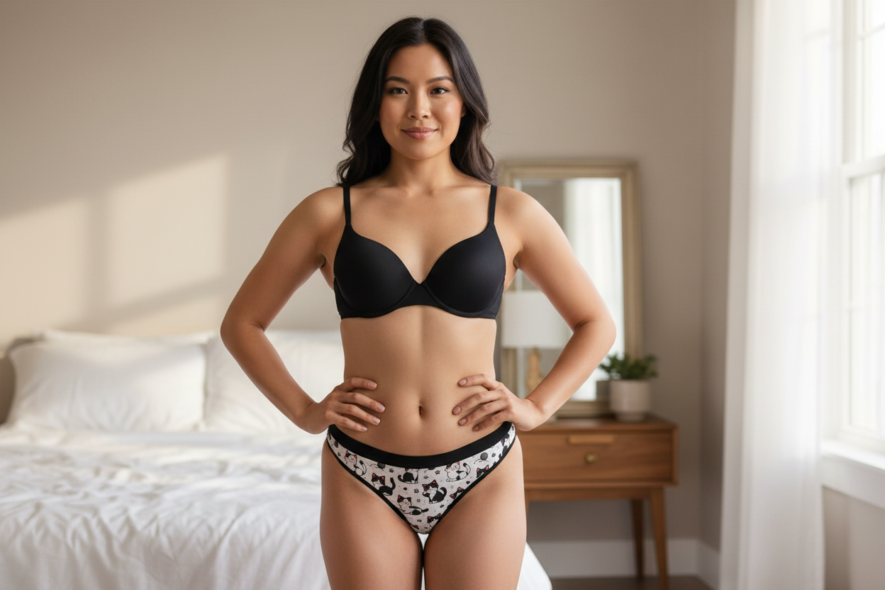 Cat Pattern Thong Panty — Cute Black & White Kitty Print