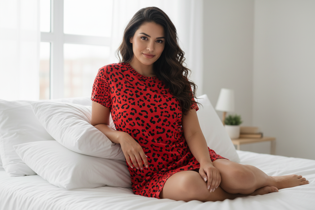 Red Leopard Print T-Shirt Dress — Bold Animal Print Mini Dress
