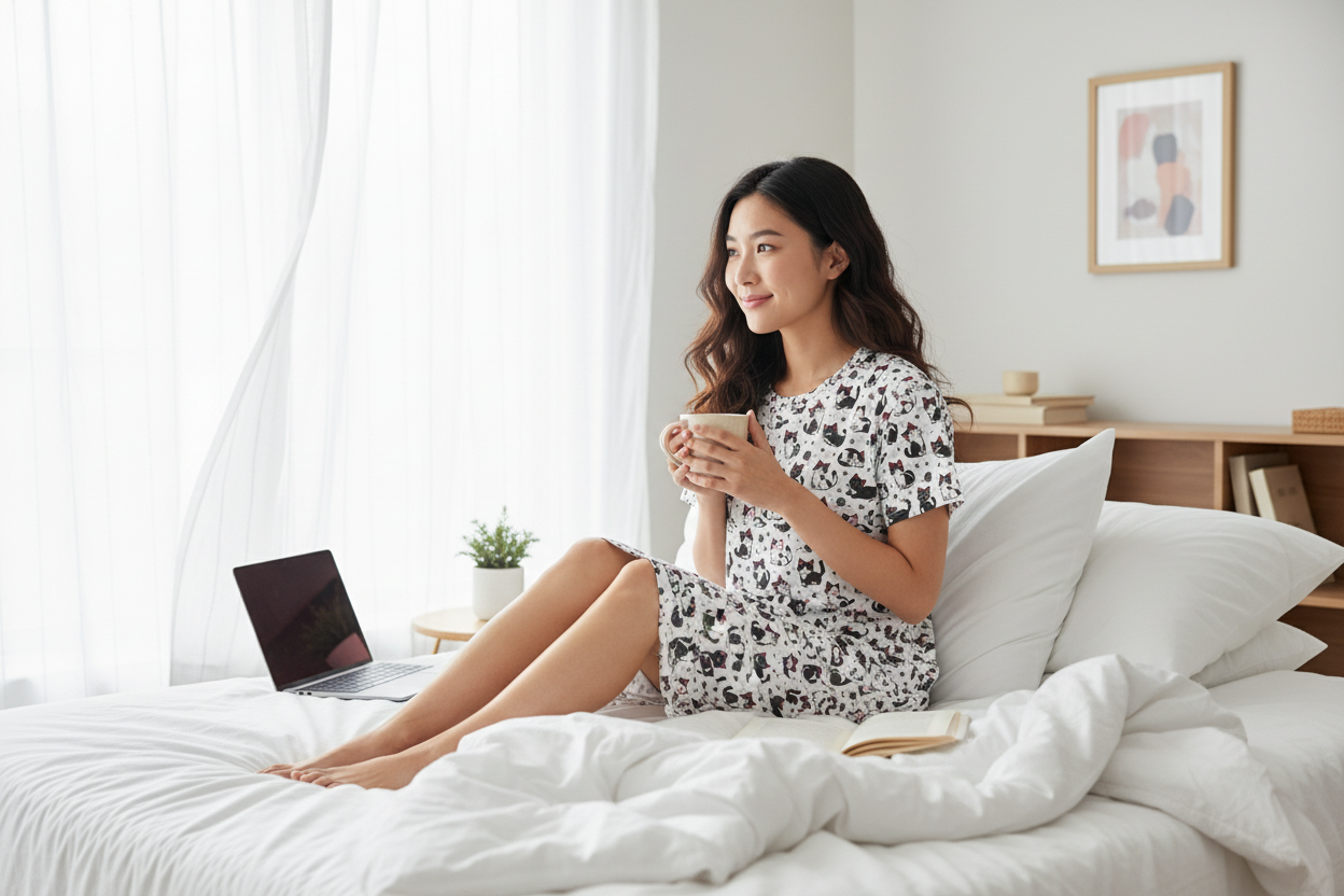 Cat Pattern T-Shirt Sleep Dress — Black & White Cat