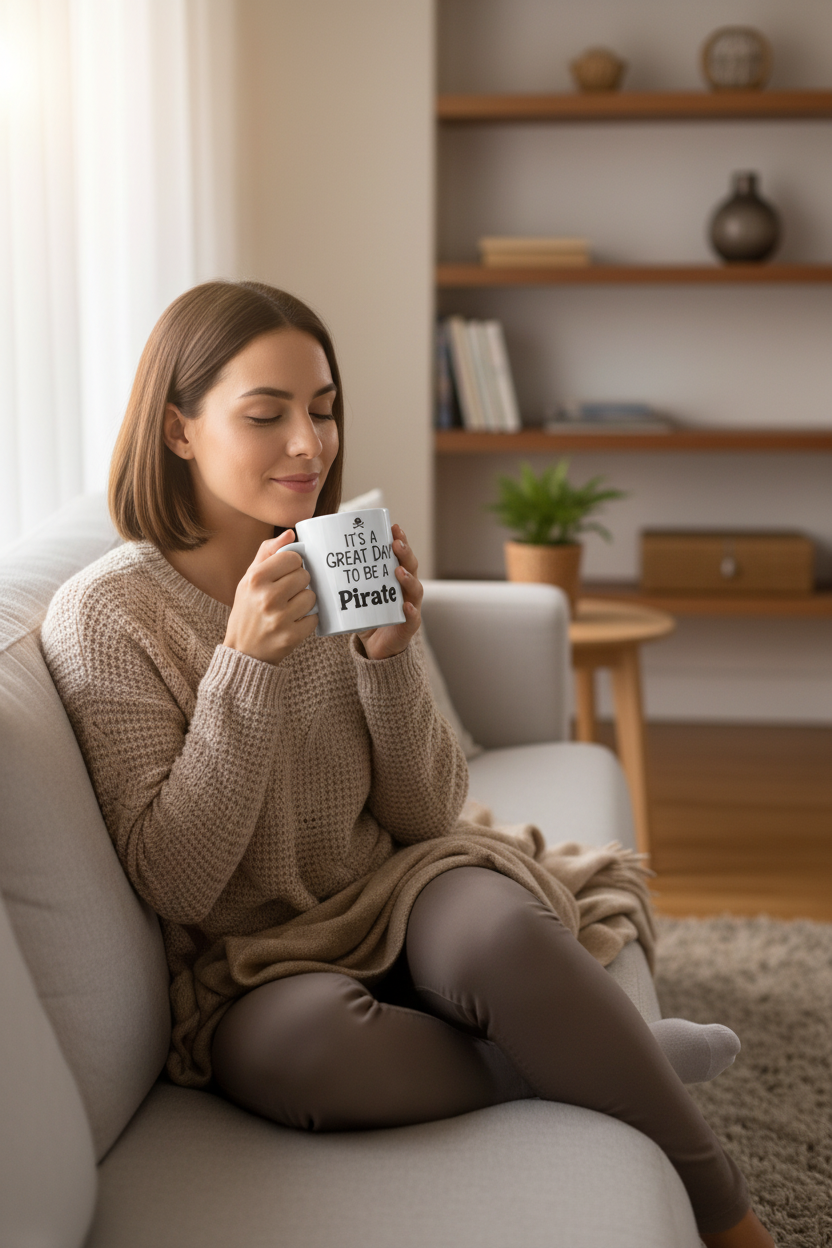 It's a Great Day to Be a Pirate Mug - Lady Drinking 2