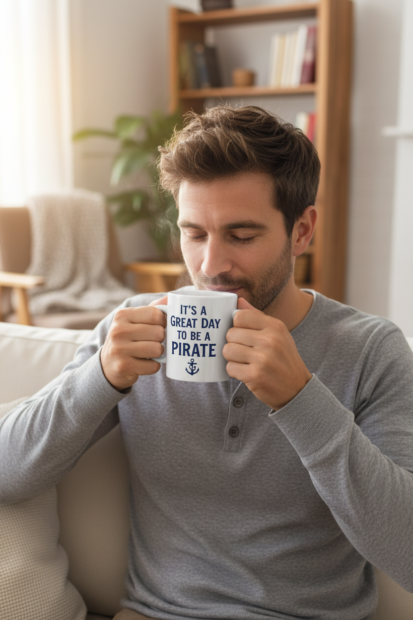 It's a Great Day to Be a Pirate Mug - Man Drinking 2
