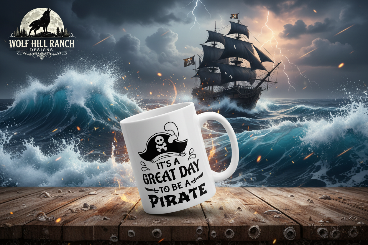 It's a Great Day to Be a Pirate Mug - Rocking Waves Banner