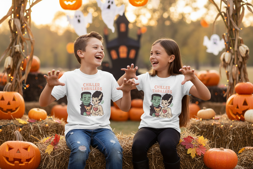 Kids Tee - Halloween Dog Lovers Design Boy and Girl Mockup