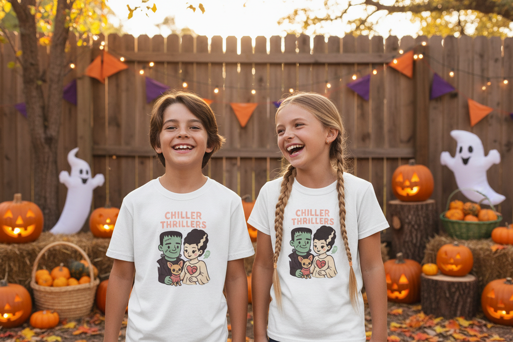 Kids Tee - Halloween Dog Lovers Design Boy and Girl Mockup