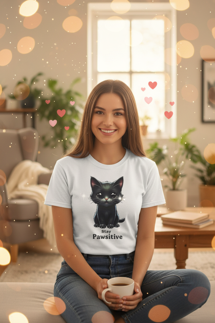 Kitten Tee - Cute Unisex Heavy Cotton Lady Mockup with Effects