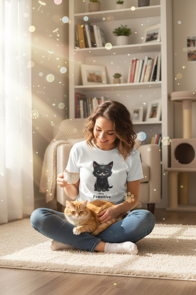 Kitten Tee - Cute Unisex Heavy Cotton Lady Mockup with Effects